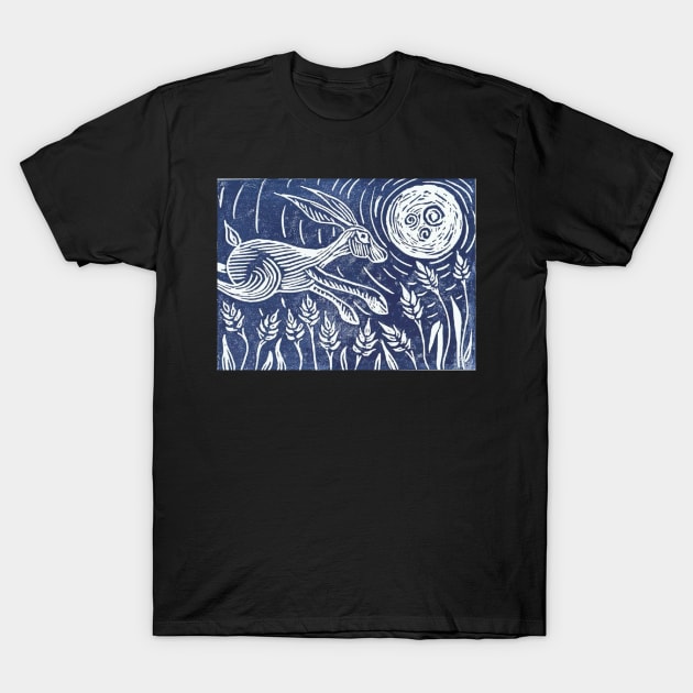 Moon Hare Lino Cut T-Shirt by Keenart